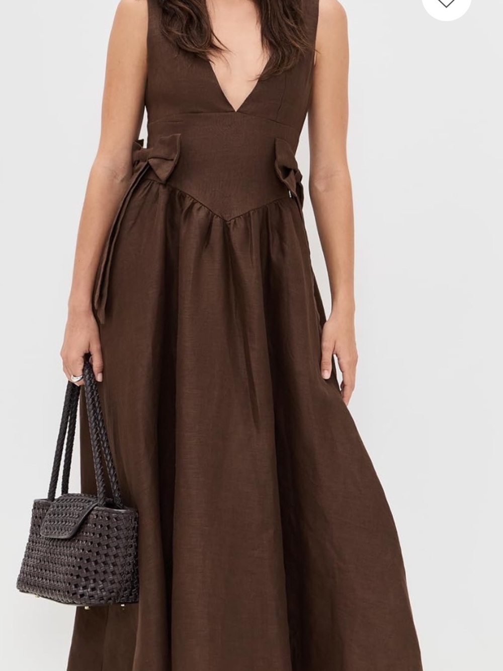 Women's VRG GRL Brown Linen Maxi Dress w Side Bows Size 4 (US)/Size 8 (UK)